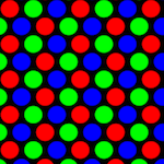 a tiled example of the shadow mask texture, showing its characteristic triads of RGB dots